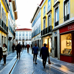Príncipe Real, Lisbon**

"A charming street scene in Príncipe Real, Lisbon, Portugal, during the late afternoon. Quaint shops with design goods spill onto the sidewalks. Elegant, historic buildings line the street, bathed in warm sunlight. People are strolling and enjoying the atmosphere. Fully clothed people are browsing art galleries. Safe for work. Appropriate content. Fully clothed. Professional quality. Natural proportions. Correct anatomy."

**